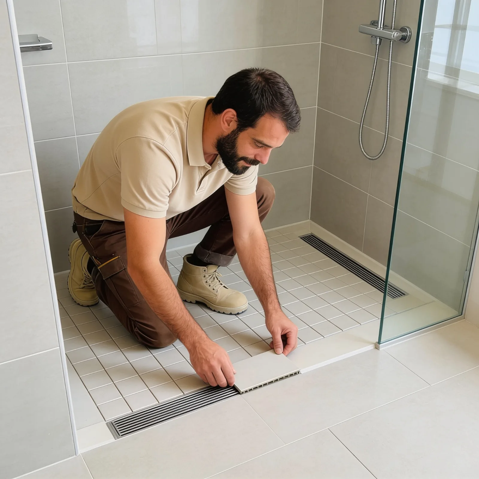 Réalisation d'une douche à l'italienne carrelée par Global Rénovation Ouest